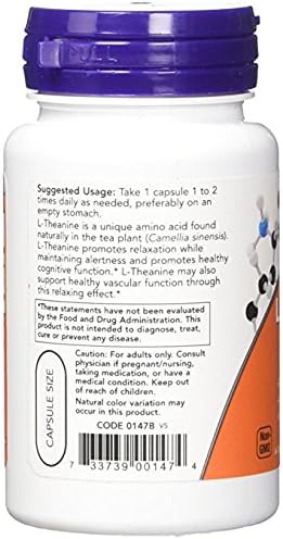 NOW Foods L-Theanine 200 mg 60 Vegetable Capsule (2 Pack)