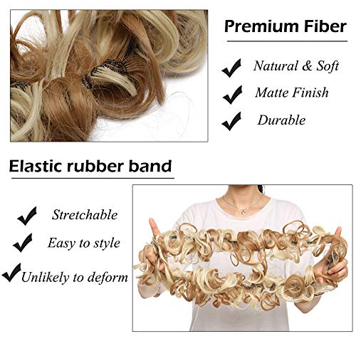 EARSHOT Hair Buns Hair Piece 80cm Women's Synthetic Bun Messy Bun with Elastic Band Hair Bun Curl Wig Ponytail Extension Hair Extensions Wig Hair Accessories For Girls (Color : Ash blonde)