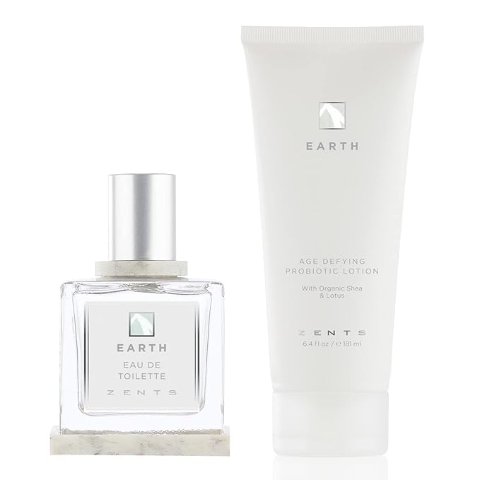 Zents Two-Piece Gift Set for Women (Earth Fragrance) | Eau de Toilette &amp Hydrating Body Lotion | Long-Lasting Perfume with Sandalwood &amp Fir | Nourishing Body Cream | 1.7 fl oz &amp 6.4 fl oz