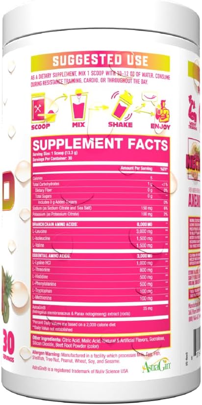 Axe &amp Sledge The Grind Essential Amino Acids |EAA &amp BCAA Powder |Muscle Recovery &amp Electrolytes for Hydration | Stimulant-Free Vegan | 30 Servings Juicy Nectar