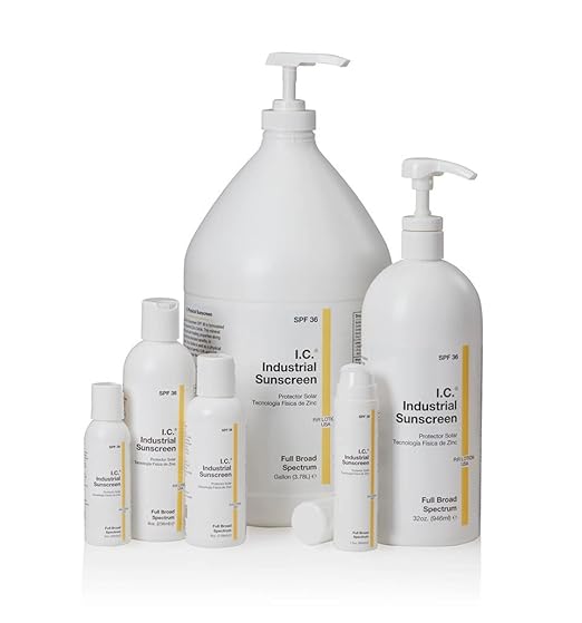 I.C. Industrial Sunscreen Mineral Based SPF 36 Physical Zinc Protection Full Broad Spectrum 80 Minute Sweat &amp Water Resistant Heat Stress Anti-Inflammatory Properties. USA 32oz Bottle (ISSC-32)