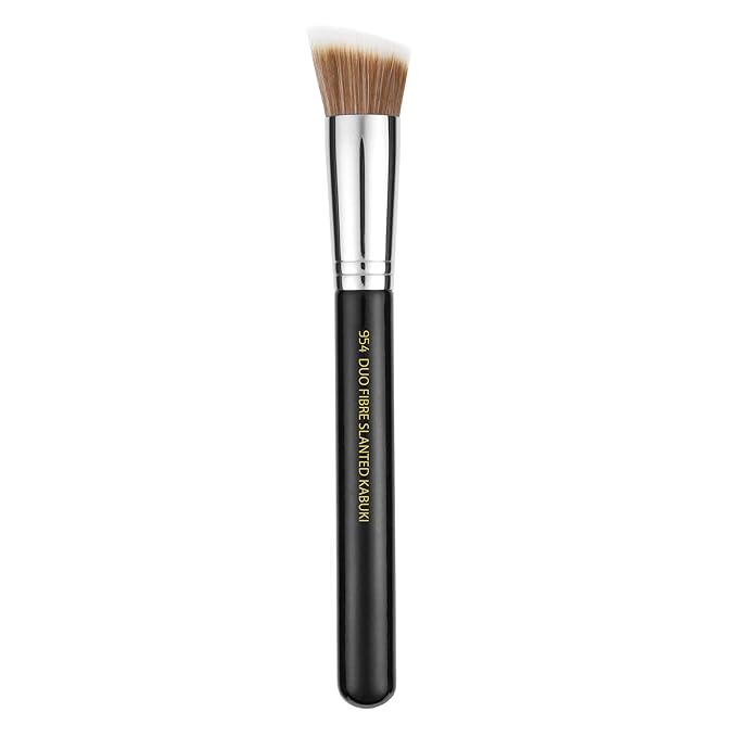 Bdellium Tools Professional Makeup Brush - Maestro Series 954 Duet Fiber Slanted Kabuki - With Soft Synthetic Fibers For Stippling Buffing Blending (Black 1pc)