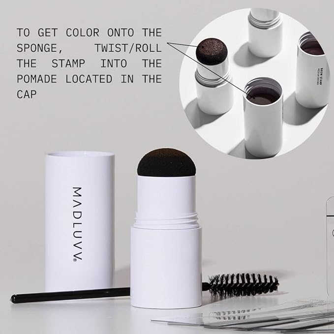 MADLUVV Brow Stamp Kit with Brow Stencils ? Easy Eyebrow Shaper for Natural-Looking Brows ? Popular Eyebrow Stencil Kit Used by Professionals ? 9 Shapes Spoolie Travel Bag &amp Stamp (True Red)