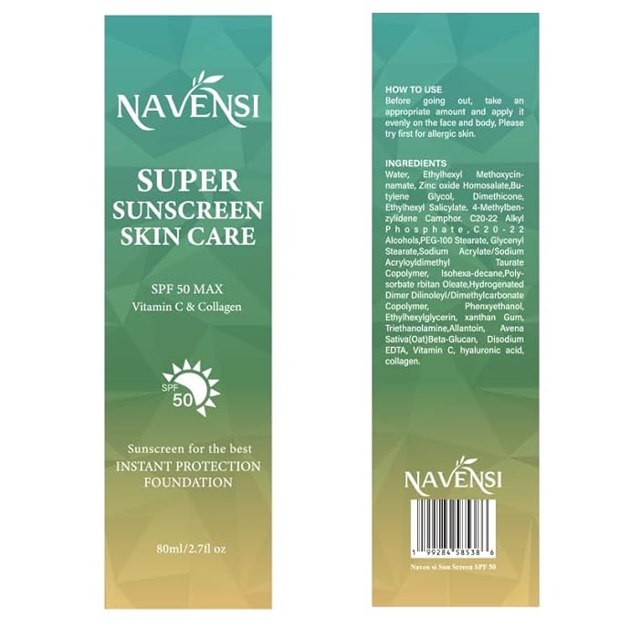 SPF 50 Sunscreen 80ml / 2.7 fl oz ? Broad Spectrum UVA/UVB Protection with Vitamin C &amp Collagen ? Lightweight Non-Greasy &amp Hydrating Sunblock for Face &amp Body ? Anti-Aging Anti-Wrinkle
