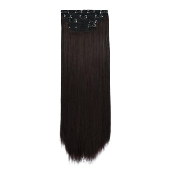 REECHO 20 Straight Long 4 PCS Set Thick Clip in on Synthetic Hair Extensions Dark Brown with Little Reddish
