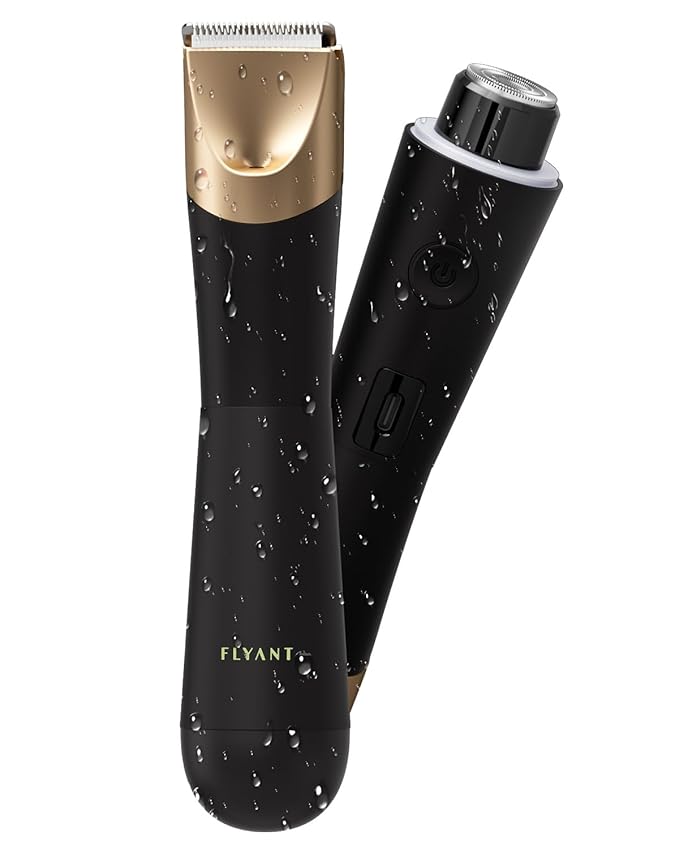 Bikini Trimmer for Women 2 in 1 Electric Shaver for Women Bikini RazorWaterproof IPX7 with LED Pubic Hair Trimmer for Leg Arm Underarm Bikini Area Pull Bows Gift Box for Friends(Black Gold)