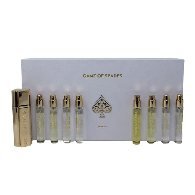 JO Milano Game of Spades 9-Piece Mini Parfum Set for Men &amp Women ? Includes Boston Moon Blind Bid Full House Diamond Gold Ruby Yellow Sapphire &amp High Roller (0.33 oz Each