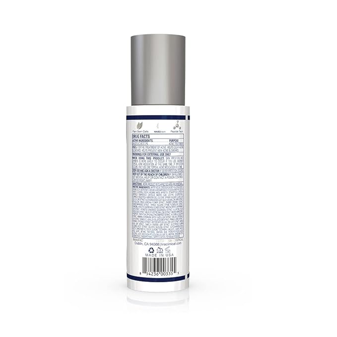 Lira Clinical ICE Sal Cleanser ? Salicylic Acid Face Wash with Plant Stem Cells Echinacea and Peptides ? Cooling Exfoliating Facewash ? Gentle Clarifying Travel Size Daily Facial Cleanser - 6 Oz