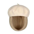 Hat Wig Beret Hat with Hair Extensions Classic French Wool Hat Straight Short Bob Hairpiece Women Bob Wig Hats