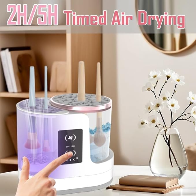 Makeup Brush Cleaner 3 in 1 Electric Makeup Brush Cleaner and Dryer Automatic Makeup Brush Cleaner Machine with Multi-Hour Drying Settings Portable Design for All Makeup Brush Types