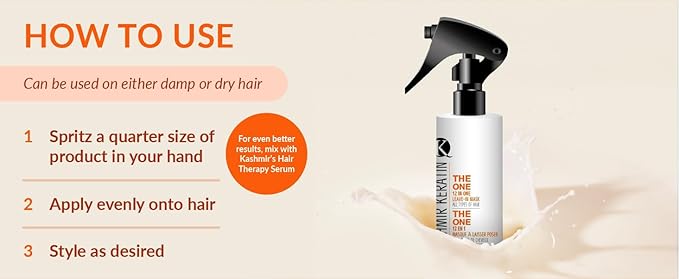 Kashmir Keratin The best leave in Conditioner THE ONE Leave In Conditioner 12 in 1 Hair Treatment for Damaged Hair Repair | Sulfate-Free Spray Conditioner | For all types of Hair 16 Fl.Oz.