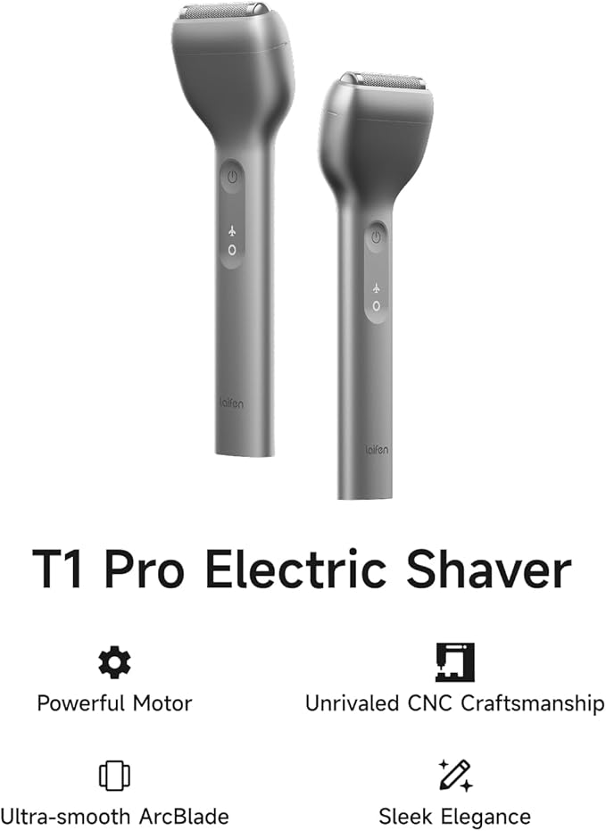 Laifen T1 Pro 1-Blade Electric Shaver High-Speed 12000 Cuts/Min Long Hair Trimmer with 3 Guards for Sparse Beard &amp Daily Styling Wet &amp Dry IPX7 Waterproof Razor (Space Gray)