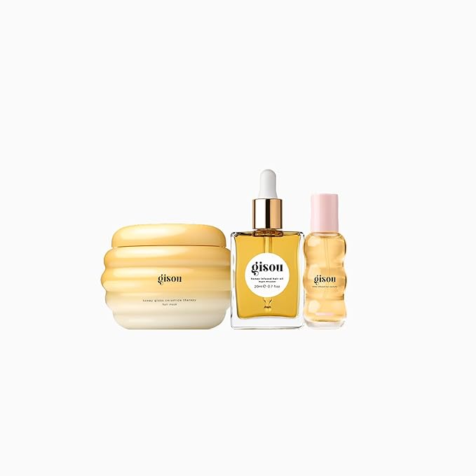 Gisou On-The-Go Honey Hair Travel Set For Instant Hydration Strength Shine &amp Frizz Control | Includes 3 Mini Hair Products