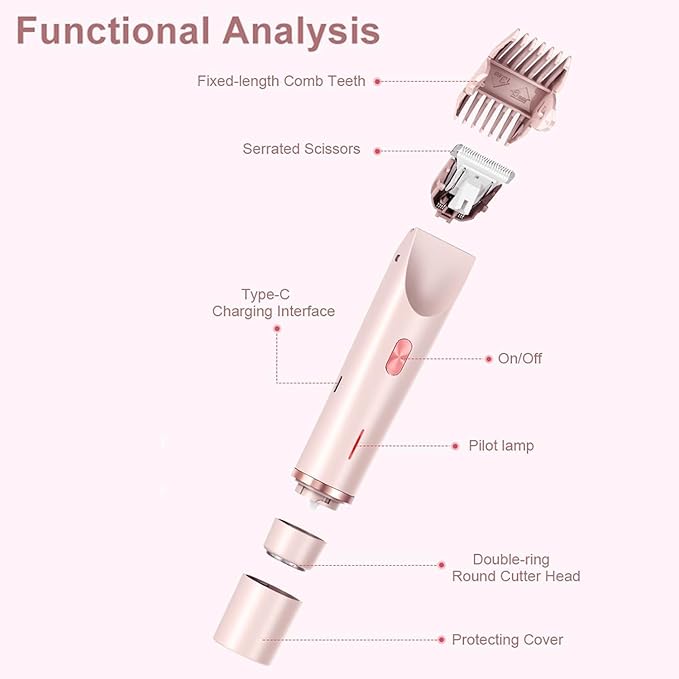 Bikini Shaver Trimmer 2.0 2 in 1 Bikini Trimmer for Women Dual Head Shaver Women 2 in 1 Wet &amp Dry Waterproof Electric Bikini Trimmer for Face Body &amp Intimate Areas (Pink)
