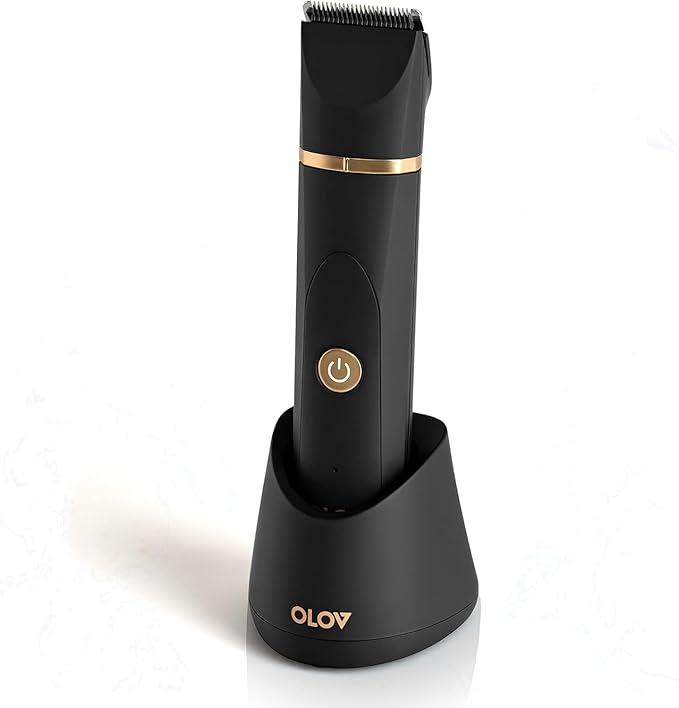 OLOV Electric Body Hair Trimmer - Groin Trimmer for Men - Bikini Trimmer Women - Wet/Dry Shaver Groomer Replaceable Ceramic Blade Heads USB Recharge Dock Waterproof Hygiene RazorBlack