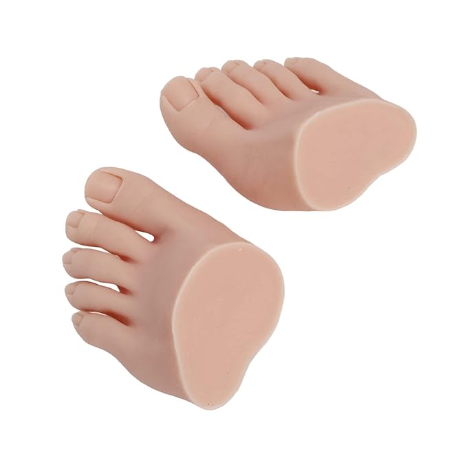 1 Pair Silicone Nail Practice Trainning Foot Flexible Manicure Nail Art Training Display Fake Half Foot Model Pedicure Practice (Medium Skin Color)