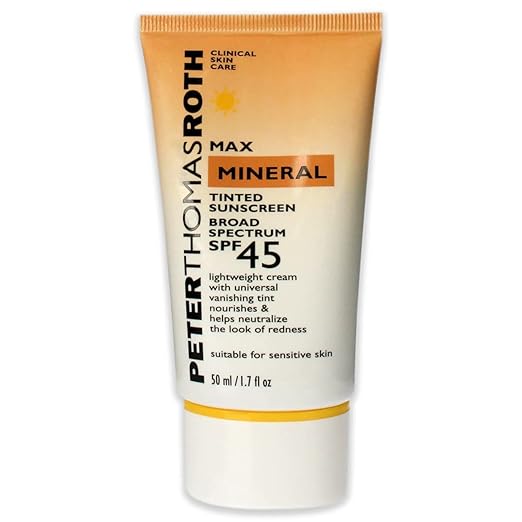 Peter Thomas Roth | Max Mineral Tinted Sunscreen Broad Spectrum SPF 45 | Tinted Moisturizer with SPF Water-Resistant Mineral Sunscreen For Sensitive Skin 1.7 Fl Oz