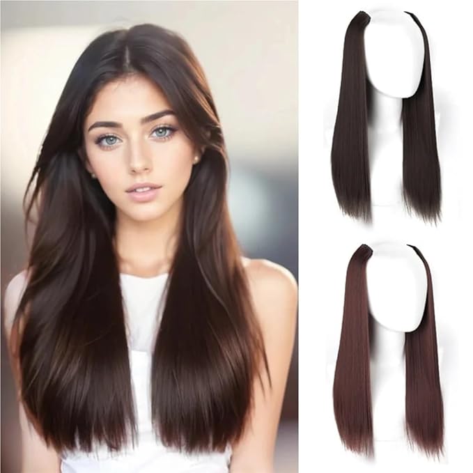 Synthetic Long Straight Hair Extension Piece Fashion Accessories Women's Clip Hair V-shaped Wig Piece(10220inches)