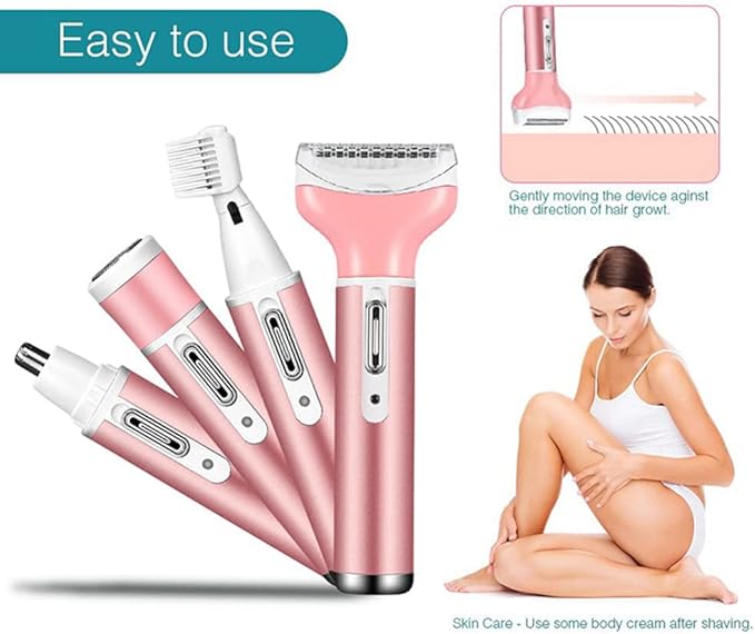 Electric Shaver Women 4 in 1 Women's Shaver Face Nose Eyebrows and Body Electric Bikini Trimmer (Figure)