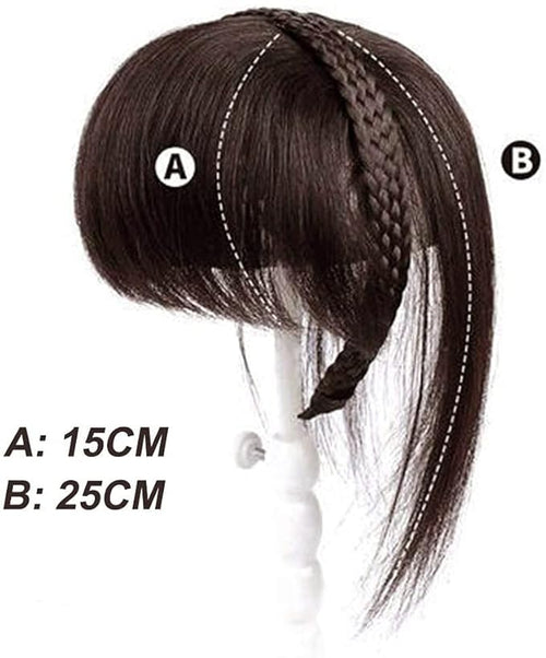 10 Women Human Hair Braided Headband Hair Piece Clip in Hairband Braids Human Hair Extensions Twist Braid Human Hair Topper with Bangs Dark Brown