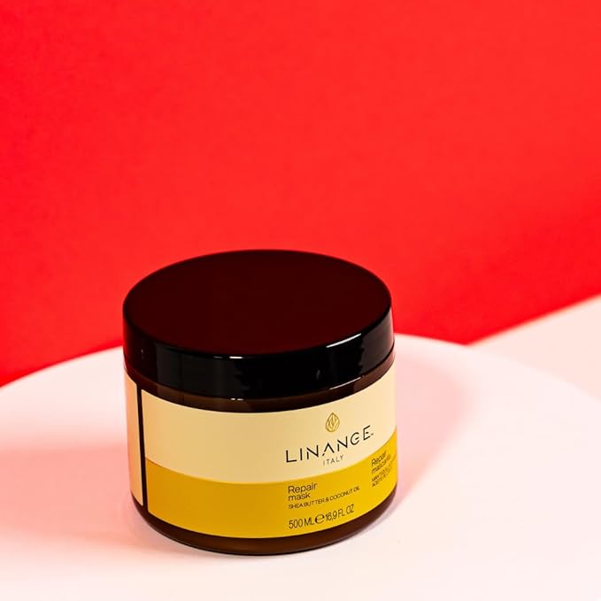 Linange Repair Mask with Shea Butter &amp Coconut Oil 500ml/16.9 oz - Free Starry Lip Plumping Gloss 10ml