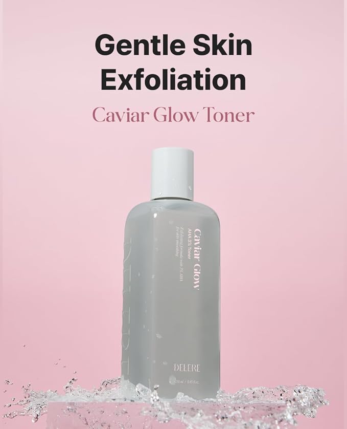 Delere Caviar AHA 3% Glow Toner | Korean Collagen Exfoliating Toner | Korean Exfoliator for Radiance Collagen Skin Care 250ml