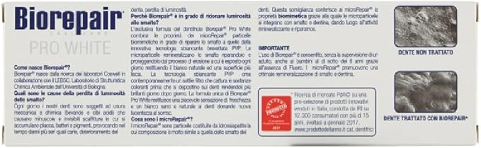 Biorepair: Pro White Whitening Toothpaste with microRepair - 2.5 Fluid Ounce (75ml) Tubes (Pack of 4) [ Italian Import ]