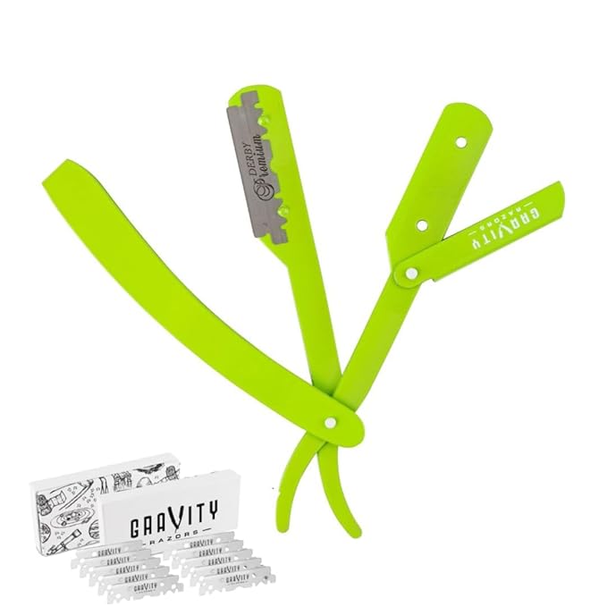 GRAVITY RAZORS Professional Straight Razor Kit ? Minimal Exposure Includes 10 Premium Blades 0.5mm Exposed Green