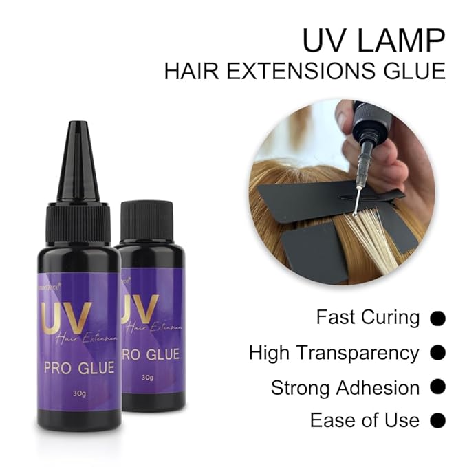 30g UV Hair Extension Glue with 10Pcs Anti-UV Shield Guards Replacement Accessories for UV Lamp Hair Extensions UV Hair Set Seamless Fast Drying Hair Adhesive Invisible Extensions