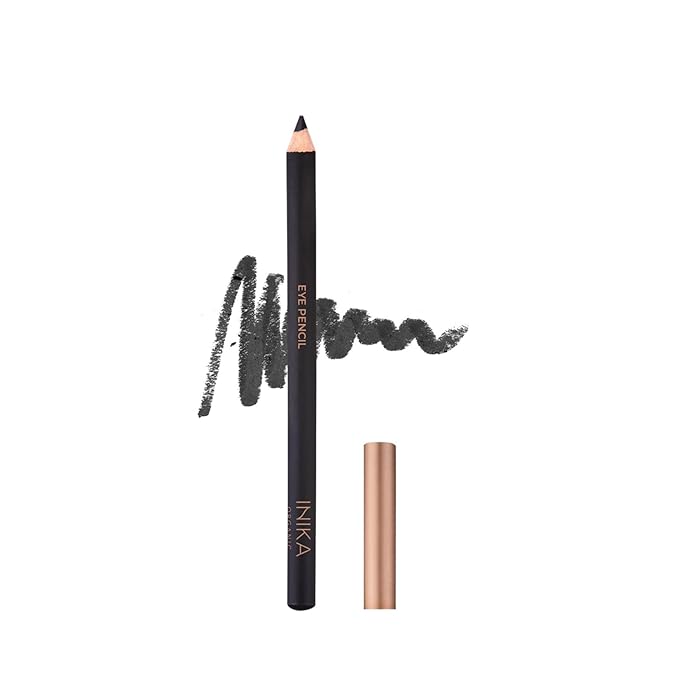 INIKA Organic Hypoallergenic Vegan Eye Pencil | Long-Lasting Water-Resistant Makeup Richly Pigmented Vit E + Coconut Oil Gentle for Sensitive Eyes Cruelty-Free &amp Sustainable Packaging. BLACK