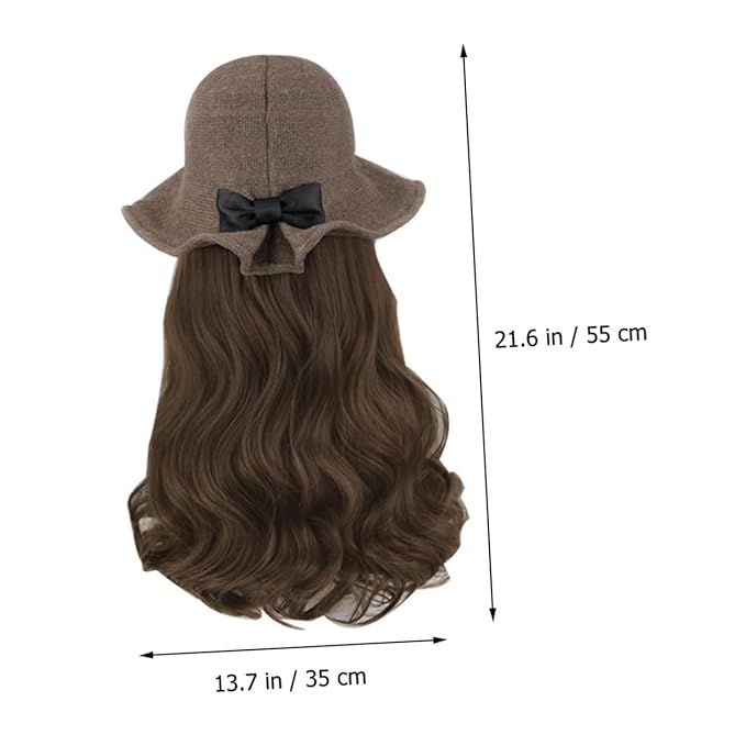 Long Wavy Curly Wig Hat for Women and Khaki Synthetic Hair Extension with Natural Texture Lightweight Fashion Accessory for Volume and Easy to Style and Wear