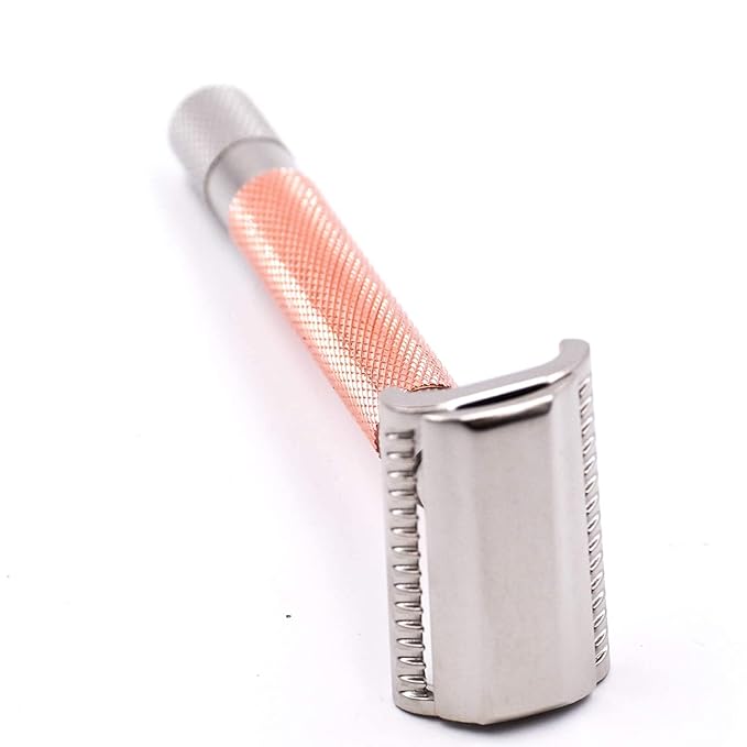 Parker Semi-Slant Safety Razor ? Rose Gold Finish | Elegant DE Razor for Women &amp Men with Sensitive Skin | Slanted Head + 5 Parker Blades for Smooth Results | Iconic Brand