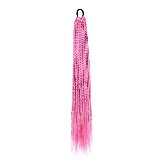 Hair Buns Hair Piece 24 Inch Braided Ponytail Multicolor Braid Extensions Rainbow Braided Hair Extensions Synthetic Wigs with Elastic Bands Hair Accessories For Girls (Color : APink Size : 24inch)
