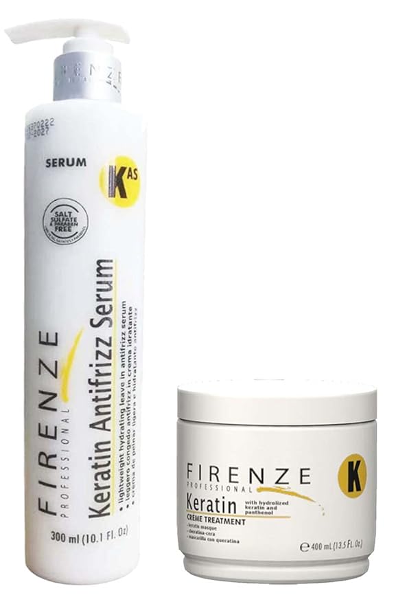 Firenze Professional Hair Care Bundle - Keratin Antifrizz Leave-in Serum and Keratin Mask Treatment Pack with Free Red Gift Bag 3.37 Fl Oz (Pack of 3)