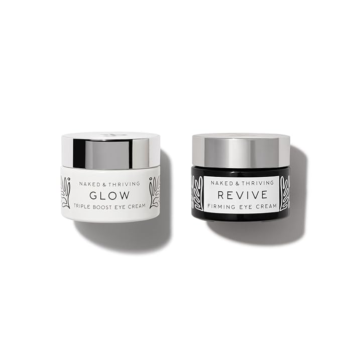 Naked &amp Thriving The Radiant Eye Set | Glow Triple Boost Eye Cream (15 mL) + Revive Firming Eye Cream (15 mL) with Peptides Hyaluronic Acid Bakuchiol and Shea Butter (Set of 2)