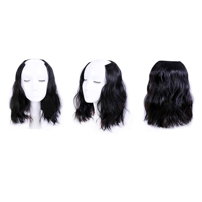 12 Natural Black Wavy U-Shape Part Half Wig One Piece Clip in Hair Extensions Clip in Hairpiece for Women Natural Looking