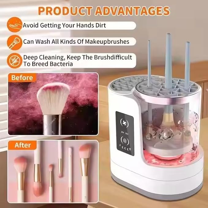3 IN 1 Electric Makeup Brush Cleaner Machine With Makeup Brush Dryer-Holder-Portable Automatic USB Cosmetic Brushes Cleaner Tool for All Size Beauty Makeup Brush SetContour Eyeshadow Blush Brush