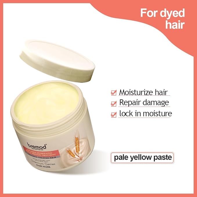 Bremod Performance Wheat Protein Hair Mask Intensive Repair Treatment for Color-TreatedDamaged Hair Strengthens Boosts Elasticity Adds Volume Locks in Moisture 16.9 Fl Oz