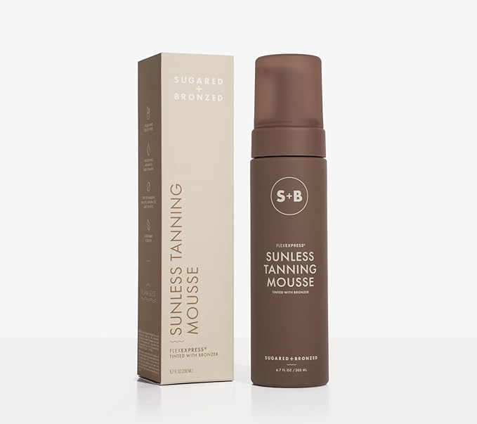 SUGARED + BRONZED Sunless Tanning Mousse ? FlexExpress® Formula Self-Tanner for Body Lightweight &amp Non-Greasy Natural Glow Paraben Free Long-Lasting Tan Quick-Dry Suits All Skin Types (6 Fl