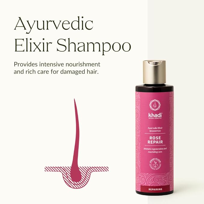 khadi ROSE REPAIR Ayurvedic Shampoo - Intensive regeneration &amp nourishing care for damaged hair - 100% natural &amp silicone-free - 6.7 fl oz