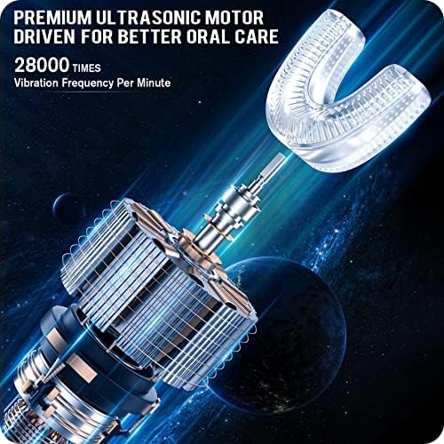 Ultrasonic Kid's U-Shaped Electric Toothbrush IPX7 Waterproof Five Cleaning Modes 60S Smart Reminder (Cartoon AstronautGreen Ages 6-12)