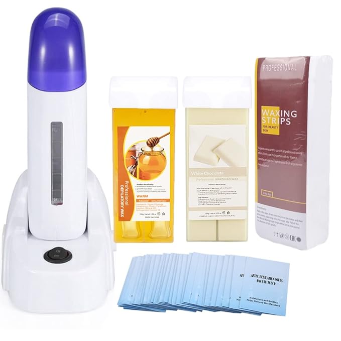 Milk Honey Roll on Wax Warmer Kit Depilatory Roll on Wax Roller Kit with Heater Roller Wax Hair Removal Kit for Women Men Body Skin Eyebrow Facial Armpit Bikini Brazilian Leg Sensitive Skin