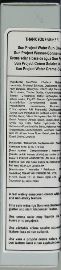 THANKYOU FARMER Sun Project Water Sun Cream 1.75 Fl Oz (50ml)