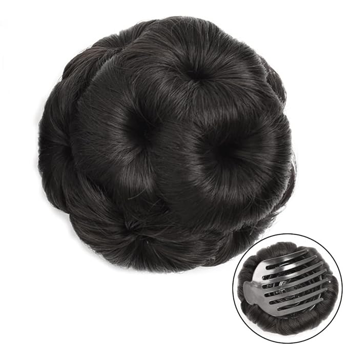 Hair Chignon Synthetic Bun Floral Style Ponytail Extension Hair Clips Braided Bun Claw Clip Donut Bun Wig Women Hair Accessories Hair Pieces For Women(B)