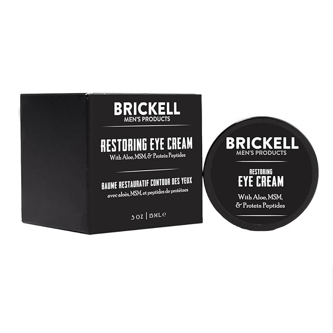 Brickell Men's Restoring Under Eye Cream for Men Natural and Organic Anti Aging Eye Balm To Reduce Puffiness Wrinkles Dark Circles Crows Feet and Under Eye Bags 0.5 Ounce Unscented