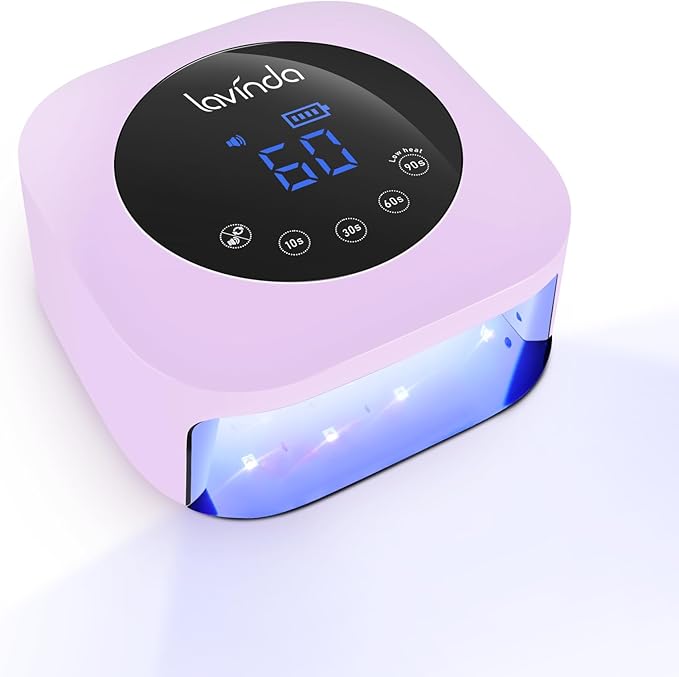 Lavinda LED Nail Lamp 54W Rechargeable Cordless UV Nail Light Professional Gel Nail Lamp with Timer Display Fast Drying UV Lamp for Gel Nails Matte Macaron Purple Nail Dryer for Salon &amp Home