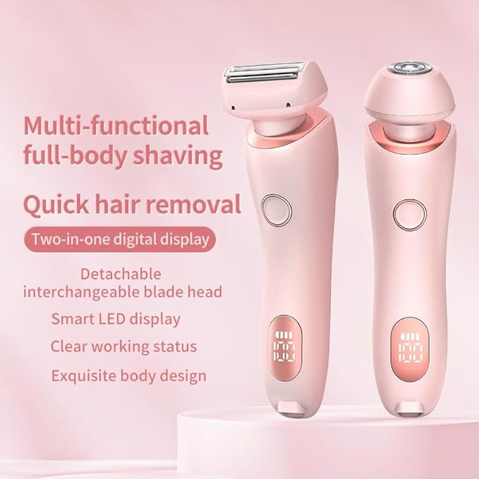 2-in-1 Bikini Trimmer &amp Electric Razor for Women ? IPX7 Waterproof Hypoallergenic Blades LED Display Cordless Wet/Dry Use ? Legs Underarms Bikini Line &amp Pubic Hair Trimmer