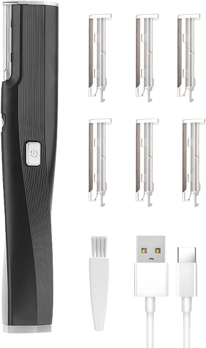 Electric Facial Exfoliator for Women 2 Speed Vibrate Dermaplaning Face Razor for Peach FuzzExfoliation &amp Body Hair Removal with 6 Replace Blades - Safety Micro-Guards (Black)