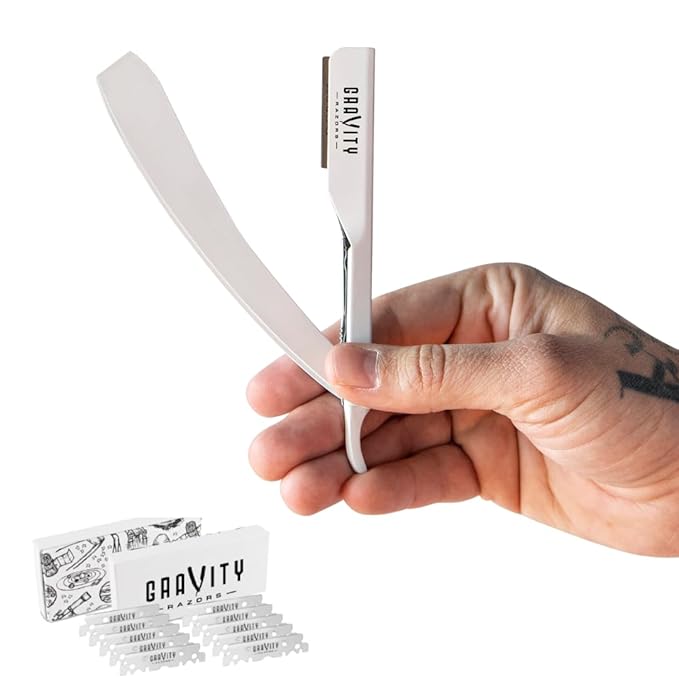 GRAVITY RAZORS Professional Straight Razor Kit ? Minimal Exposure Includes 10 Premium Blades 2mm Exposed White