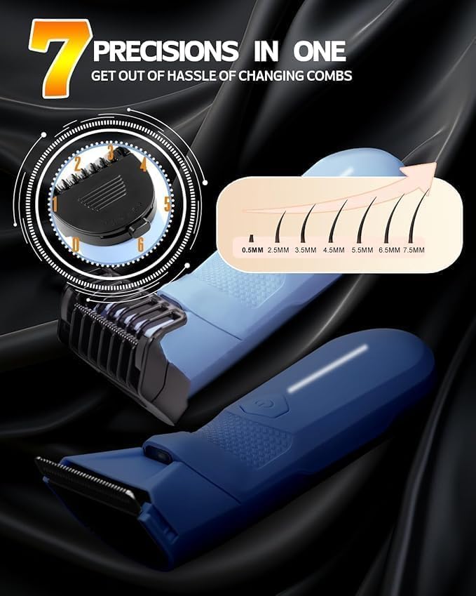 Manscape for Men Groin Trimmer for Men and Women Body Hair Trimmer and Ball Trimmer with Light Pubic Hair Shaver Manscaper Kit 7 Precisions Waterproof Wet/Dry Grooming (Dark Blue)